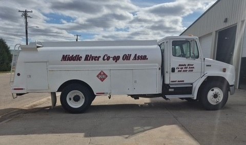 Middle River Co-op Oil Assn. delivery truck outside the co-op's shop in Middle River, MN